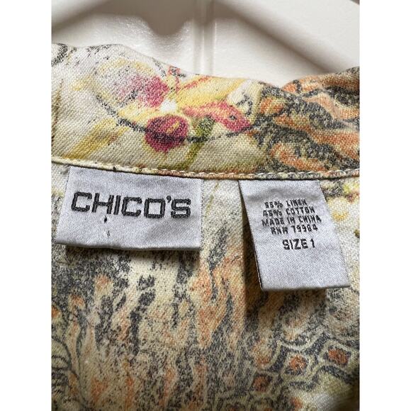 Chico's Size 1 Printed postmark stamps Travel Jacket 2/ matching tank - Picture 2 of 7